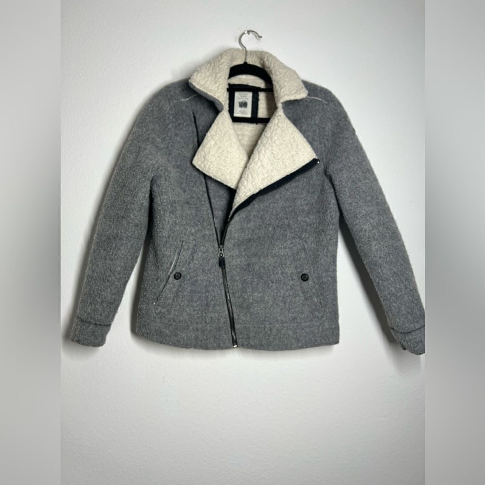 Zara Wool Jacket Coat Aviator Faux Fur Size 13-14Boys Gray White